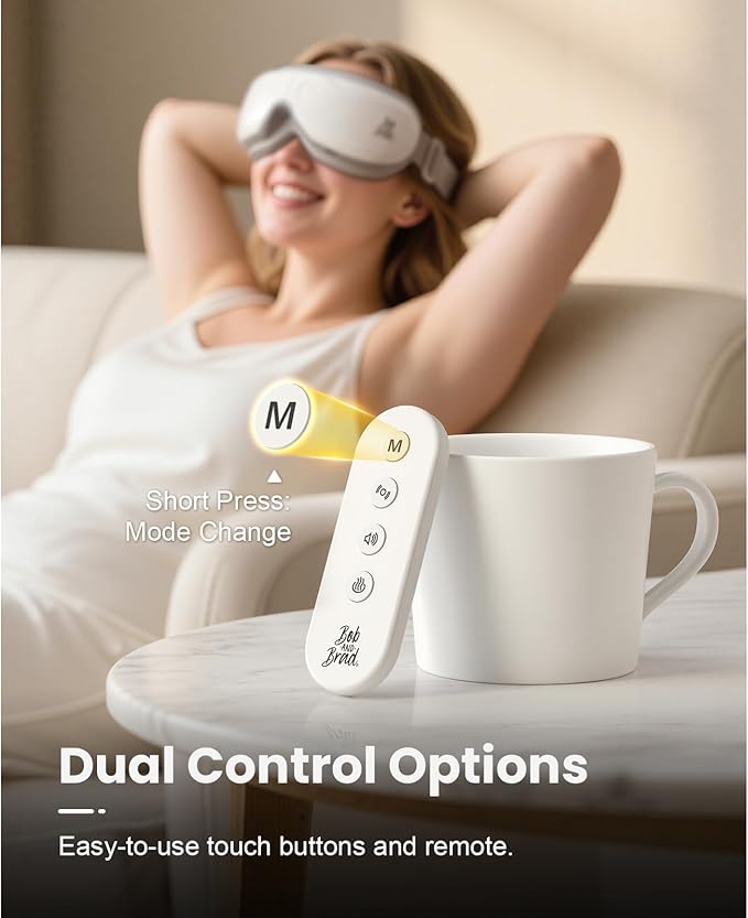 BOB AND BRAD Eye Massager, EyeOasis 2 Plus Eye Mask for Migraines with Remote, Heat, Compression, Smart Face Massager for Dry Eyes Relief, FSA Eligible/HSA Eligible Birthday Gifts for Women Men Mom