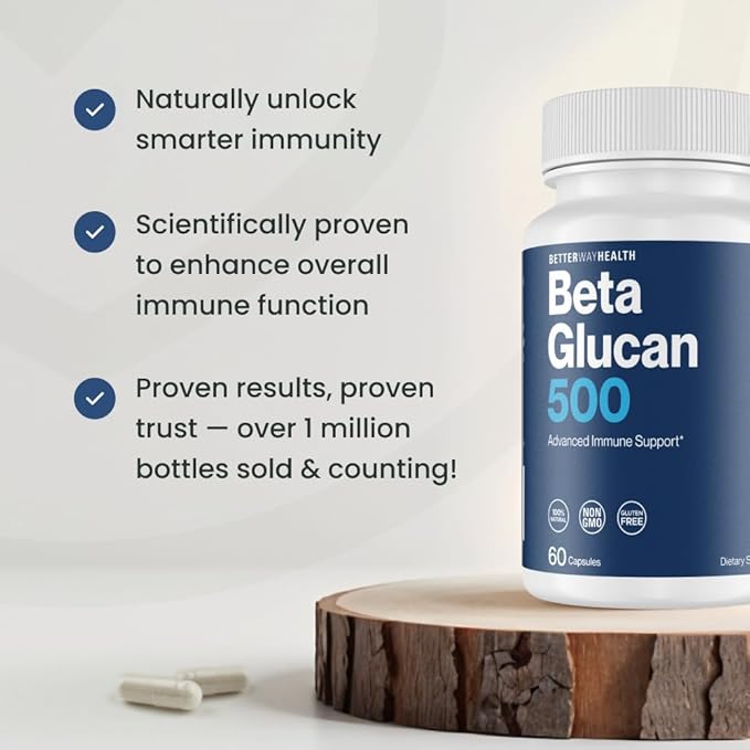 Better Way Health™ - Advanced Immune Readiness - Highly Purified 1,3/1,6 Beta Glucan 500 - Clinically Tested Immune Defense - 500mg/60 Capsules (Pack of 1)