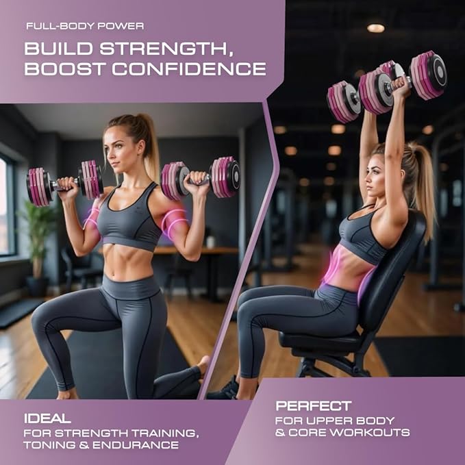 OVELY4YFIT Adjustable Dumbbell, 5-in-1 Weight Options (4.5-22.5LB), Quick 1-Second Weight Adjustment, Anti-Slip Metal Handle, Compact Design with Pink Gradient Plates, Perfect for Women & Home Gym Workouts
