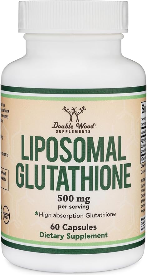 Liposomal Glutathione Supplement 500mg per Serving, 60 Capsules (Vegan Safe, Non-GMO) Max Absorption Liposomal Glutathione with Genuine Smell and Taste by Double Wood