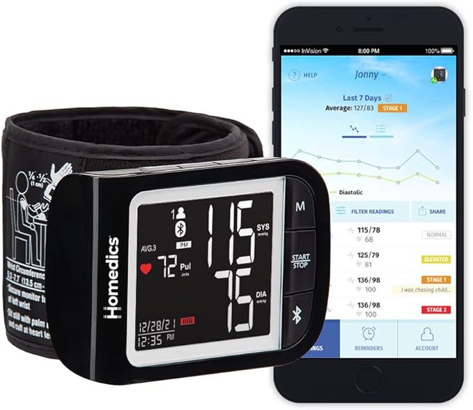 HoMedics Premium Wrist Blood Pressure Monitor, Clinically Proven Accurate, Wrist Positioning Guide, AM/PM Averaging, Irregular Heartbeat Detector, Smart Measure Inflation Technology
