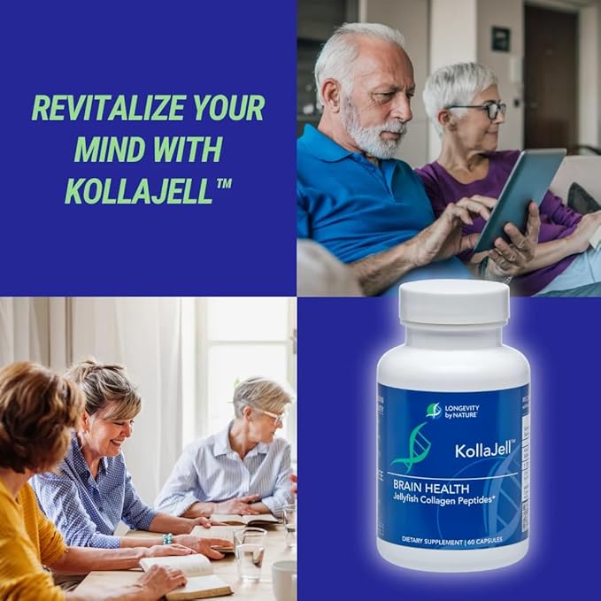 Longevity by Nature, KollaJell Collagen Peptides Brain Supplement, Memory Pills and Focus Supplement for Brain Health and Cognitive Support, 60 Capsules
