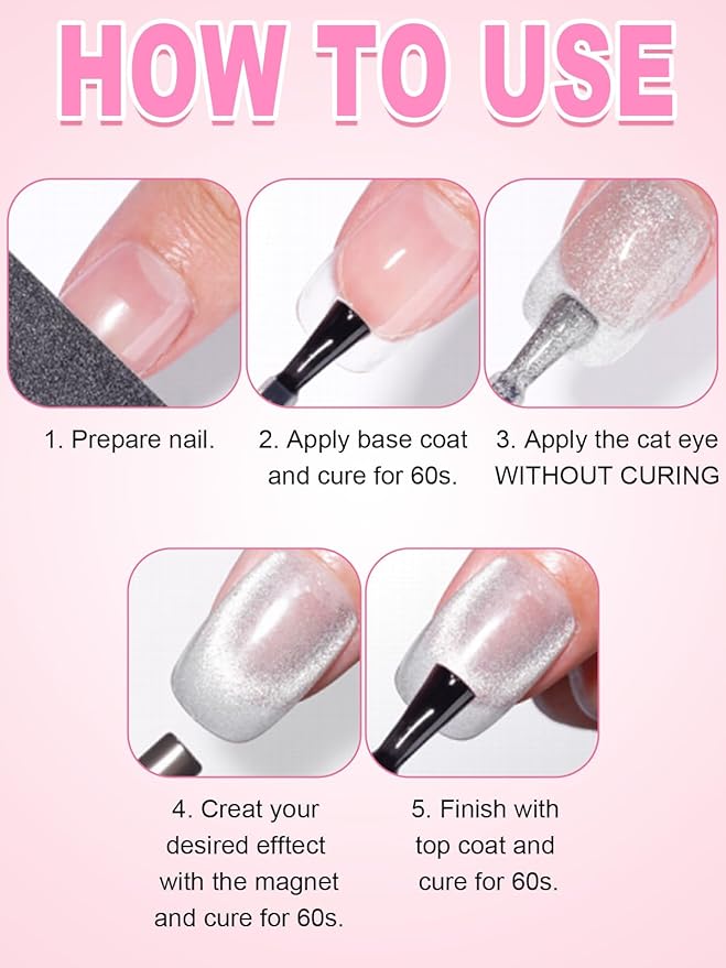 54PCS Cat Eye Nail Magnet Set, EBANKU Cat Eye Gel Nail Polish Magnet for Nails, 3 IN 1 Magnets for Cat Eye Gel Polish, Cat Eye Magnets Sticks Nail Design Tools Nail Art Accessories