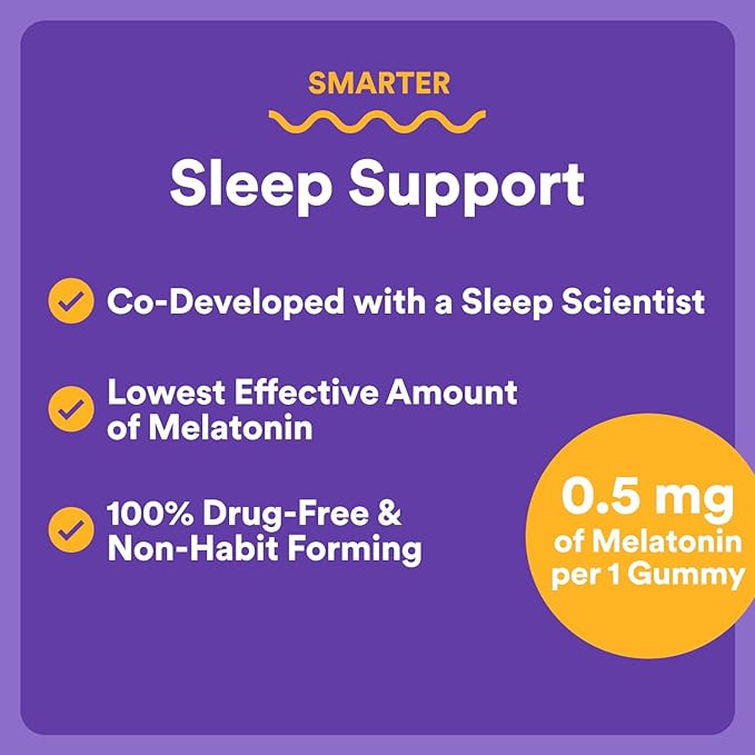 SmartyPants Kids Sleep Gummies Supplement with Melatonin 0.5mg: Chamomile & Vitamin D3, Sleep Aid, Strawberry Mango Flavor, 60 Count