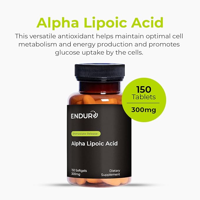 Endur Alpha Lipoic Acid, Antioxidant Defense & Cellular Energy Support, Immediate Release, Vegan, Gluten Free, 300mg (150 Softgels)