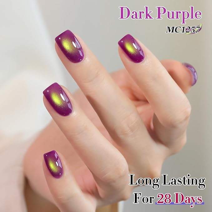 Double Rhythm 0.5 OZ Cat Eye Gel Polish with Magnet 15ML Holographic Glitter Shimmer Translucent Jelly Color Magnetic Nail Polish Salon DIY at Home (Golden Purple-MC1257)