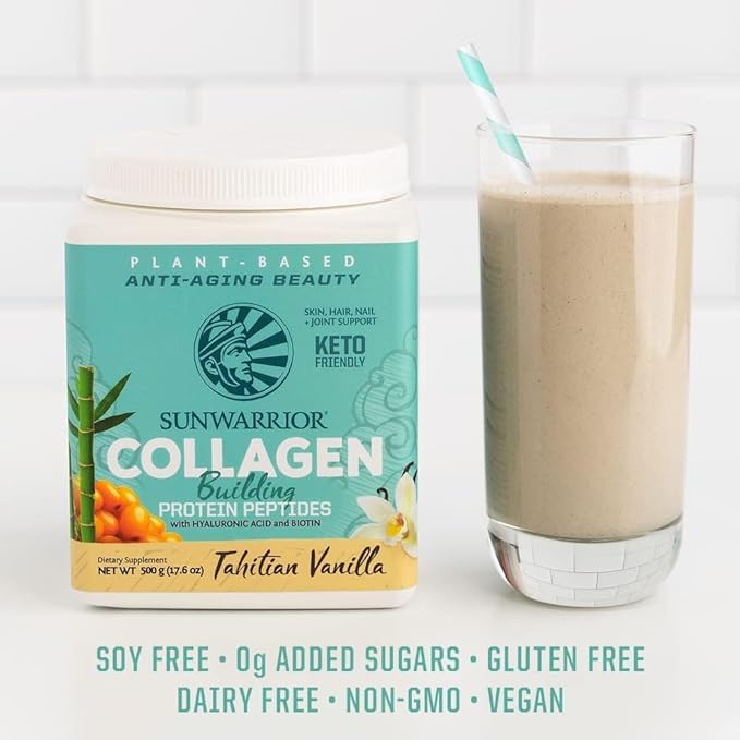 Sunwarrior Vegan Collagen Protein Powder Plant-Based | Silica Hyaluronic Acid Minerals Biotin Soy Free Dairy Free Gluten Free Non-GMO | Vanilla 20 Servings | Collagen Building Peptides