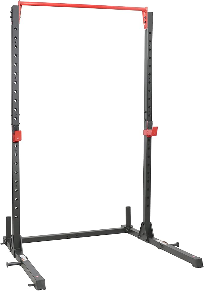 Sunny Health & Fitness Power Cage and Squat Rack In High Weight Capacity with J-Hooks, Adjustable Pull Up Bar, Weight Plate Holders, Resistance Band Posts