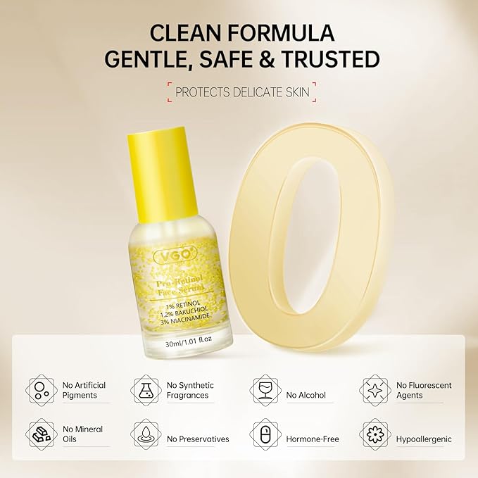 VGO Bakuchiol Retinol Serum for Face, 1% Retinol & 3% Niacinamide, Anti-Aging and Anti-Wrinkle, Gentle Yet Potent Formula for Sensitive Skin.