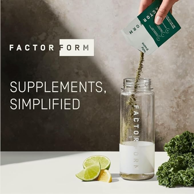FACTOR FORM Daily Greens Superfood Powder | 5 Functional Blends for Gut Health | Energy & Immunity Support | Prebiotics, Probiotics, Adaptogens| 30 Packets | Citrus Flavor