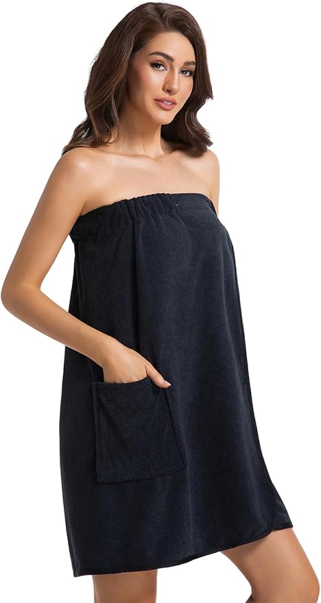 Womens Towel Wrap Bath Robe Lightweight Spa Body Wrap Shower Adjustable Snap Closure Bathrobe