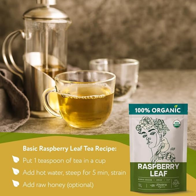 Organic Red Raspberry Leaf Tea โ Wild Raspberry Tea for for Pregnancy, Healthy Cycle, Menstrual Cramps โ 6oz