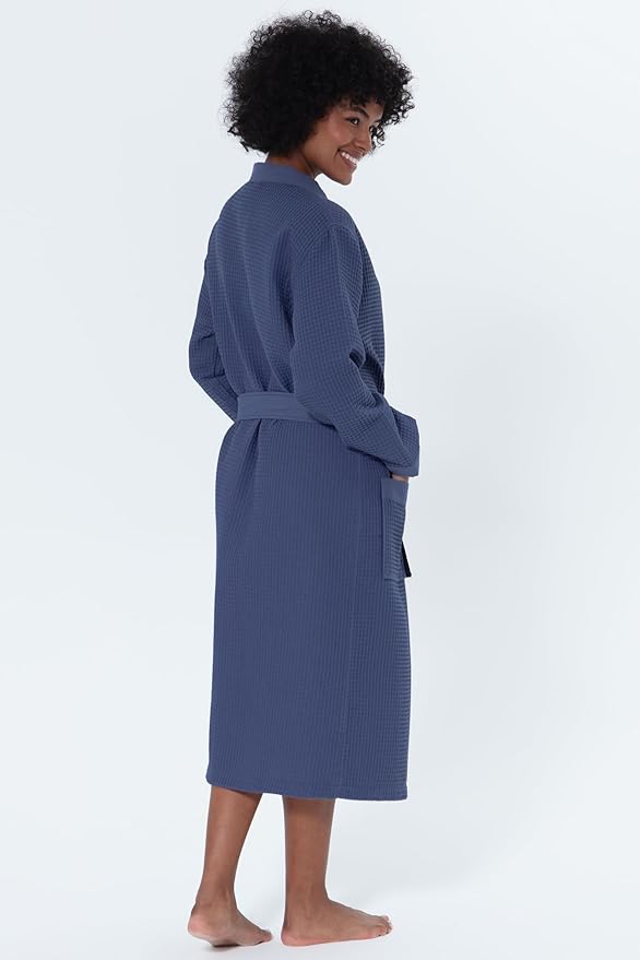SEYANTE Women’s Luxury Waffle Shawl Collar, Hooded Robe w Piping – Lightweight, Long, Ultra Soft Spa Sleepwear Bathrobe