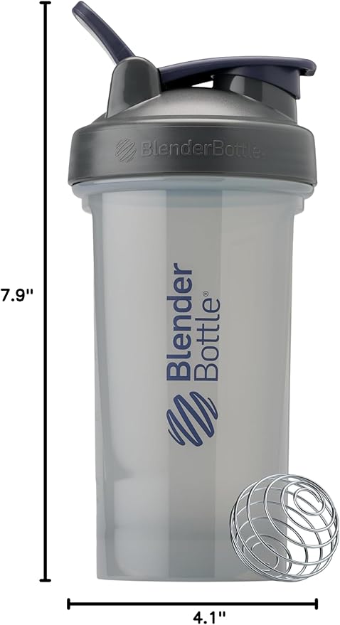 BlenderBottle Shaker Bottle Pro Series Perfect for Protein Shakes and Pre Workout, 24-Ounce, Full-Color Grey