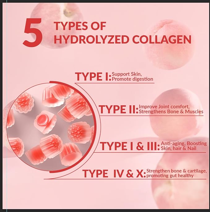 2500mg Centre-Filled Collagen Peptides Gummies for Women & Men with Biotin, Vitamin D3, Hyaluronic Acid | Supports Skin Hair Nails & Joints, Sugar-Less Colageno Hidrolizado for Women, 60 Servings