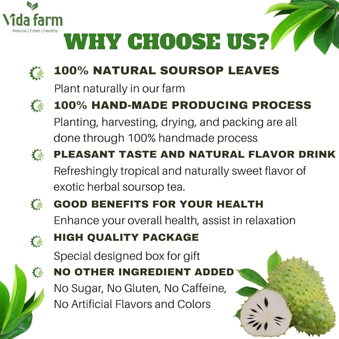 VIDA FARM Premium Dried Soursop Leaves Tea, 100% Natural Whole Guanabana Leaves, Hojas de Guanabana Para Te, Soursop Tea Leaves