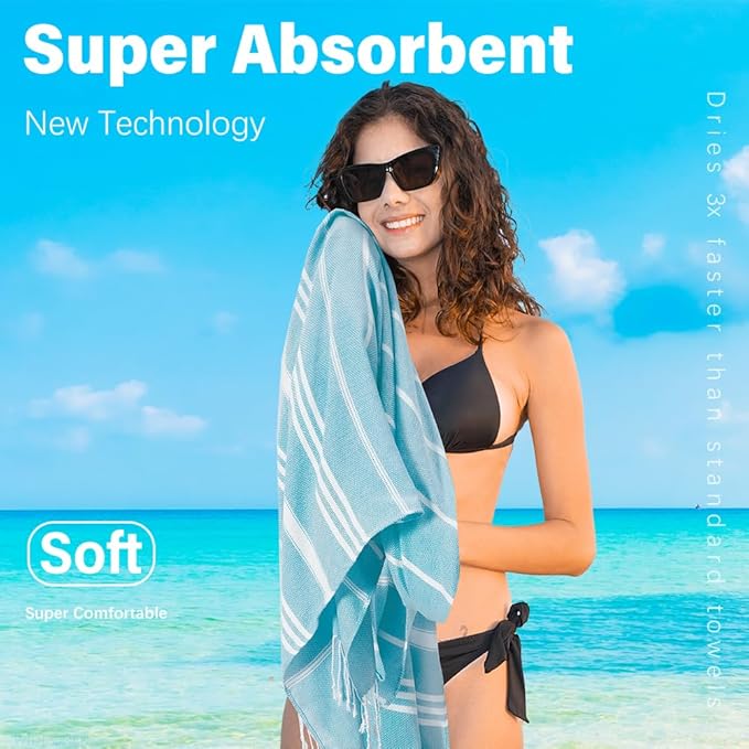 Turkish Beach Towel Quick Dry Absorbent Cotton Lightweight Thin Bathroom Bath Pool Swim Towels Extra Large Oversized Sand Free Beach Accessories Essentials Stuff Cloud Gift for Adults