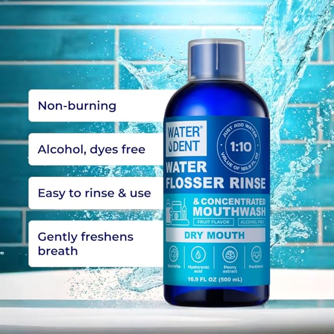 Concentrated Irrigant, Dry Mouth | Add to Water Flossers | Mild Mint & Fruit Flavor |1:10 = 186 fl.oz | Alcohol Free, Fluoride Free. Made in USA (PACK OF 2)