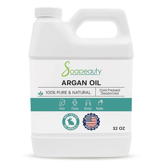 Soapeauty ARGAN OIL | 100% Natural & Pure | Cold Pressed & Deodorized | Carrier for Essential Oils, Face, Body and Skin Care, Hair Growth & Moisturizer | 32 fl oz