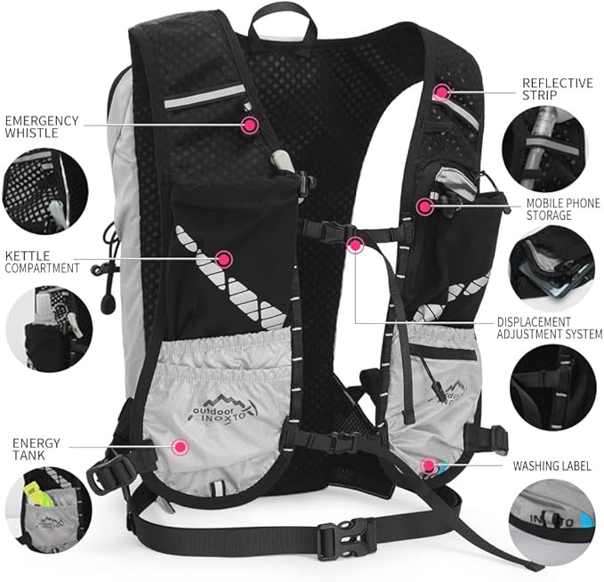 INOXTO Hydration Pack Backpack ,Water Backpack with 2L Leakproof Water Bladder, Running Hydration Vest for Man, Daypack for Cycling Motocross Climbing Trail Running