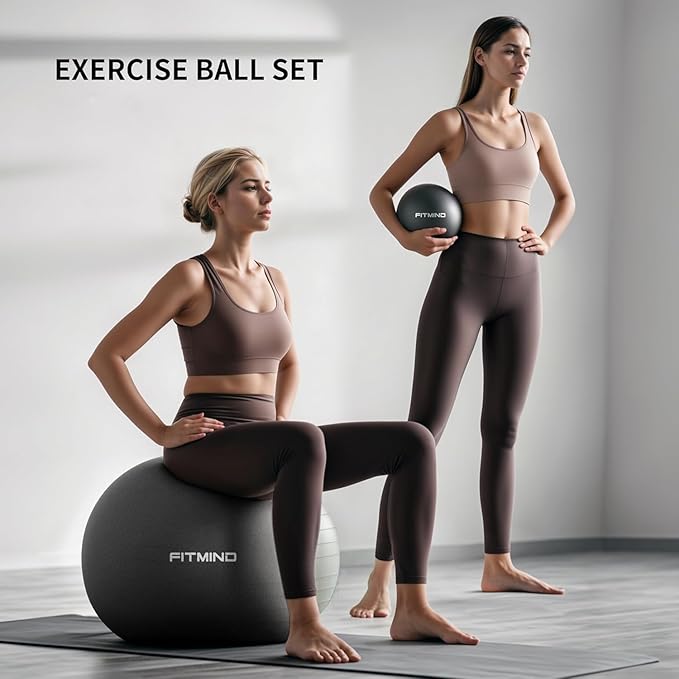 Exercise Balls Set 22-30 Inch & 9 Inch, Small Pilates Ball with Pump, Pregnancy Ball for Women, Yoga Balls for Exercise, Small Exercise Ball for Between Knees, Stability, Physio