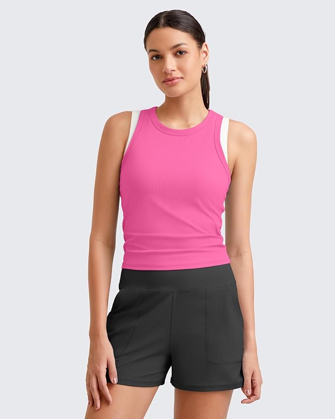 G4Free Workout Tank Tops for Women Slim Fitted Racerback Ribbed Athletic Gym Yoga Tanks Summer Casual