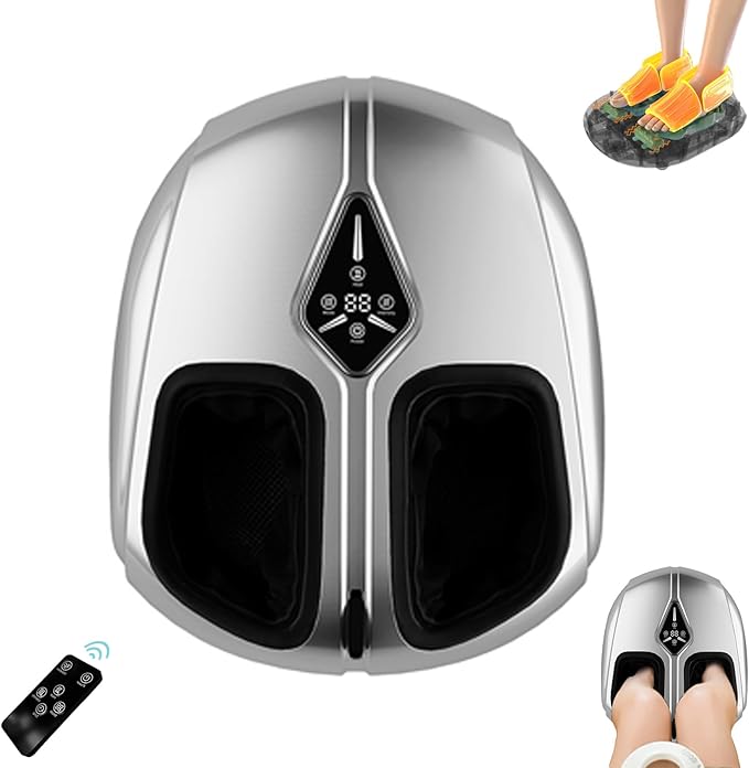 Shiatsu Foot Massager with Heat,Vibration,Air Compression and Deep Kneading,4 Modes + 2 Heat Levels + 5 Intensities,Quiet Design and Washable Sleeves,Present for Women and Men
