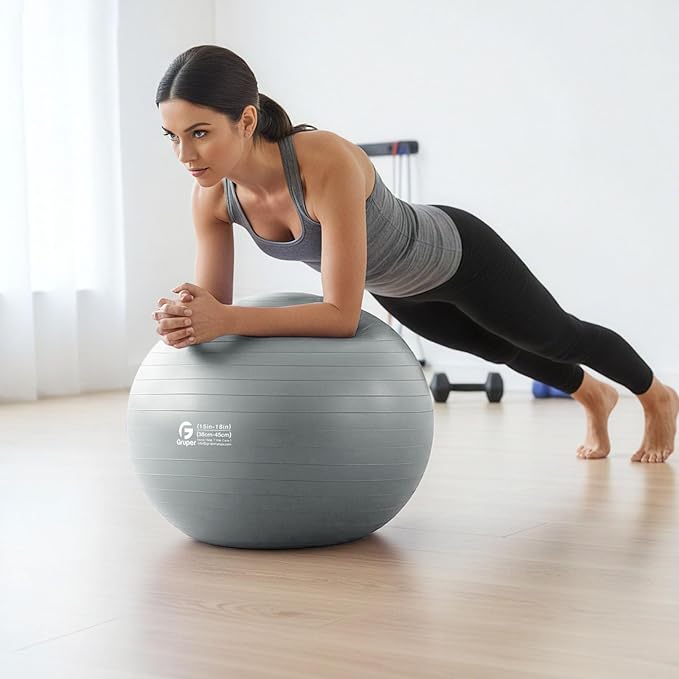 Gruper Yoga Ball and Pilates Ball,4 Sizes Exercise Ball for Fitness, Workout, Pregnancy and Physical Therapy,Quick Pump Included,Great as Yoga Ball Chair for Office or Home Gym Equipment