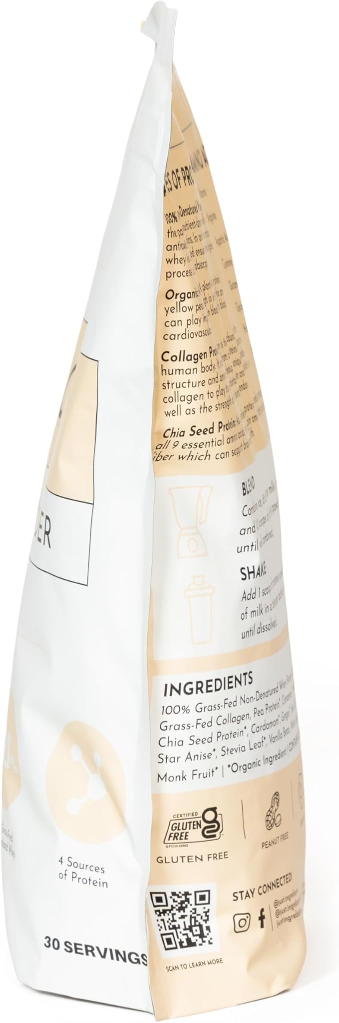 JUST INGREDIENTS Chai Protein Powder – 30-Serving Blend with 100% Grass-Fed Whey & Organic Plant Proteins – Warm Spice Flavor with Cinnamon, Ginger & Cardamom – Supports Muscle Recovery, Energy*