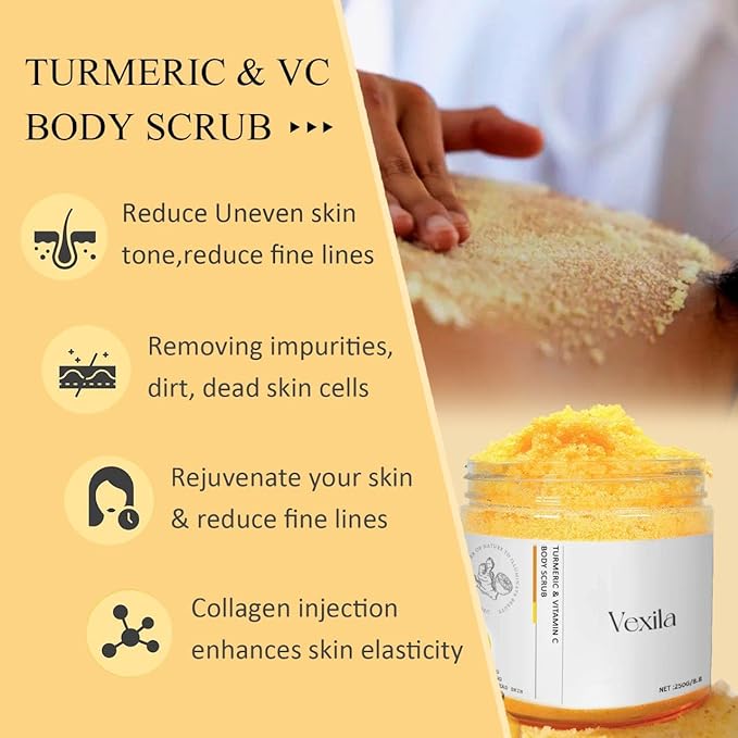 Turmeric & Vitamin C Body Scrubs For Women - Natural Body Scrub for Skin - Moisturizing, and Exfoliating, Body, Face, Hand Scrub, Nourishes Skin, (8.8 Ounce Pack of 2)