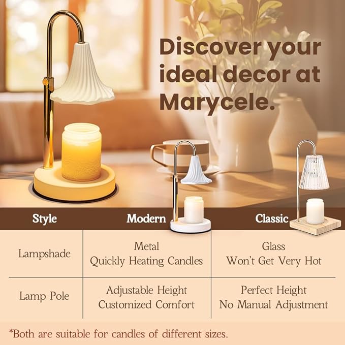 Marycele Electric Candle Warmer Lamp with Timer, Wax Melt Warmer, Gifts for Mom Women, Gold Aesthetic Room Home Decor Cozy House Warming Gifts, Vintage Square Diamond