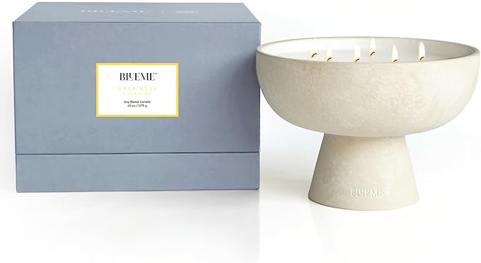 BLUEME Yuzu & Ginger, Luxury Candle w/Essential Oils, 6 Wick, Hand-Poured Soy, Cotton Wick, Ceramic