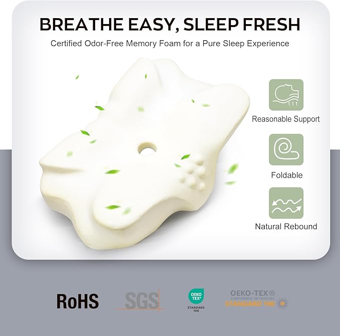 Pain Relief Cooling Pillow for Neck Support Adjustable Cervical Pillow Side Sleeping Memory Foam with Super Soft and Cooling Satin Pillowcase White