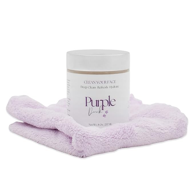 Purple Duck Facial Cleanser Kit – 4 Oz Whipped Coconut Butter Cleanser with Microfiber Towel - Hydrating & Nourishing Skin Care Set – Deep Cleansing & Hydrating Face Care Set for Women & Men