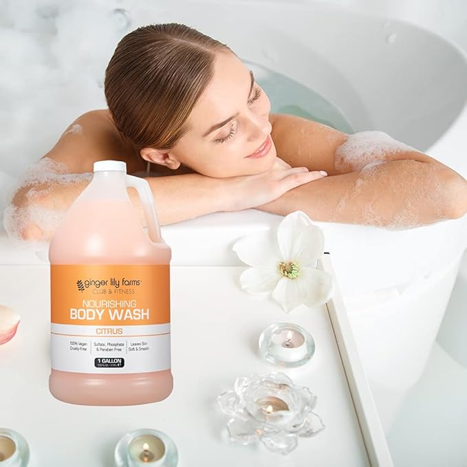 Ginger Lily Farms Club & Fitness Nourishing Body Wash, 100% Vegan & Cruelty-Free, Citrus Scent, 1 Gallon Refill (Pack of 4)