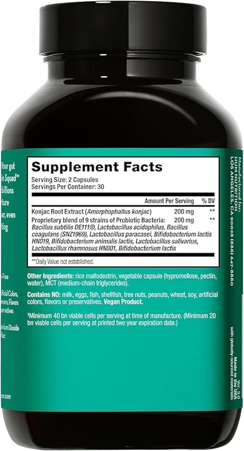 HUM Skin Squad Probiotics for Women and Men, Skin Care Supplement for Clear Complexion & Gut Health Support, Microbiome Prebiotic & Probiotic Supplement for Breakouts, Digestive Health, 60 Capsules