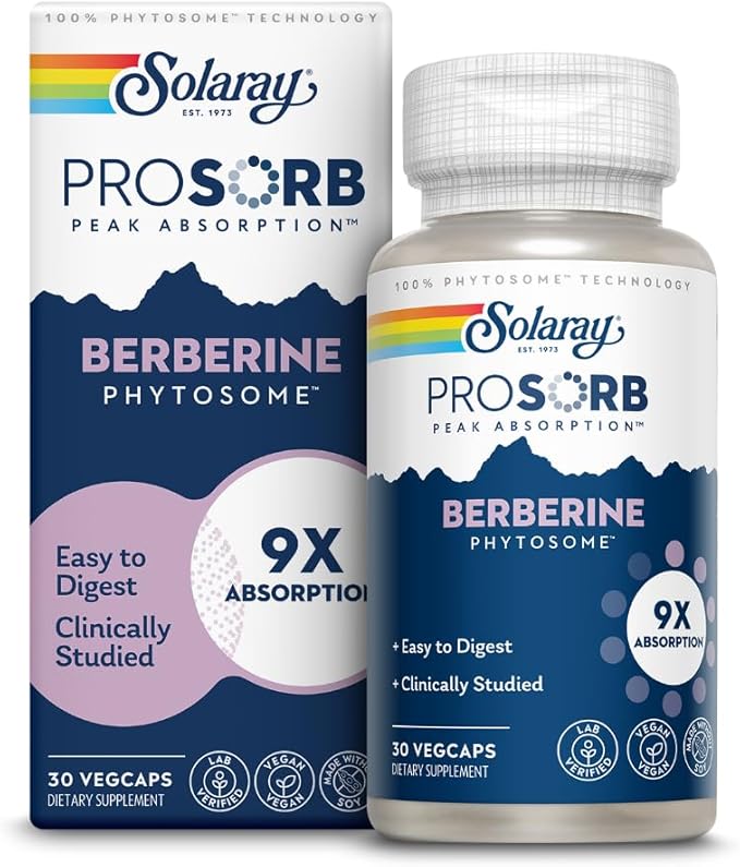 SOLARAY Berberine Phytosome - 9X Absorption and Easy-to-Digest - Standardized to 30% Berberine HCl - Vegan, Made Without Soy - 60-Day Guarantee - 30 Servings, 30 VegCaps