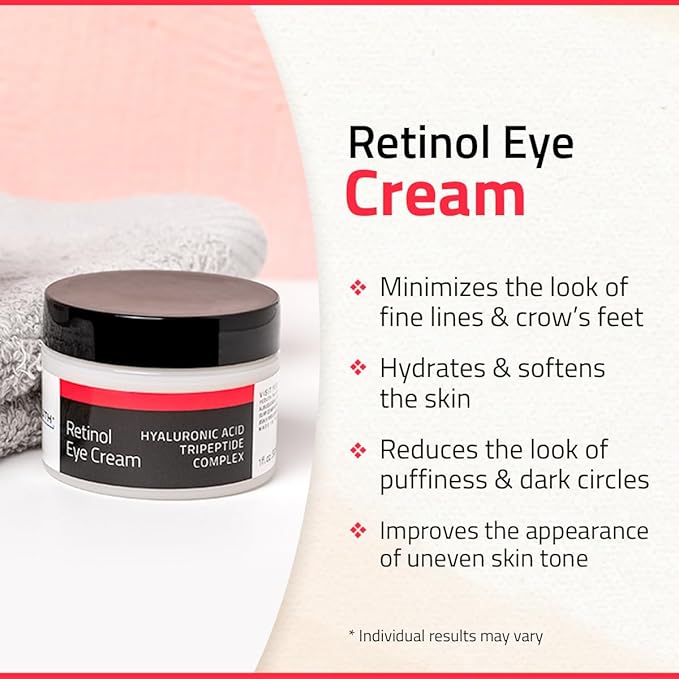 YEOUTH Retinol Eye Cream Anti Aging, Firming Under Eye Cream for Puffiness and Bags Under Eyes for Wrinkles and Dark Circles with Hyaluronic Acid and Tripeptides 2oz