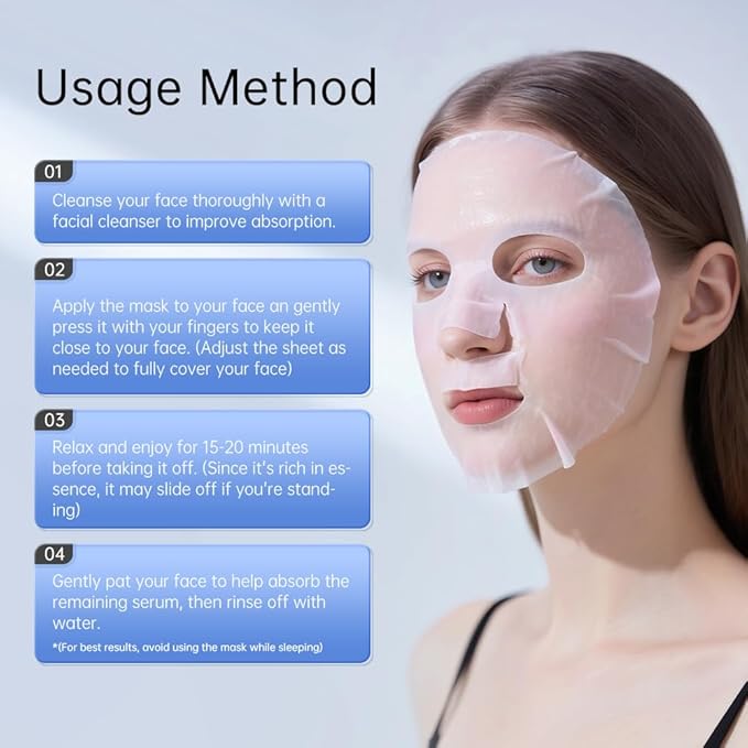 REAL DEEP Hyaluronic Acid Hydration Face Mask - 24H Moisturizing for Dry & Sensitive Skin, with Niacinamide & Panthenol, Soothing Camellia Sheet Mask for Plumping, Firming & Brightening, 5 Count