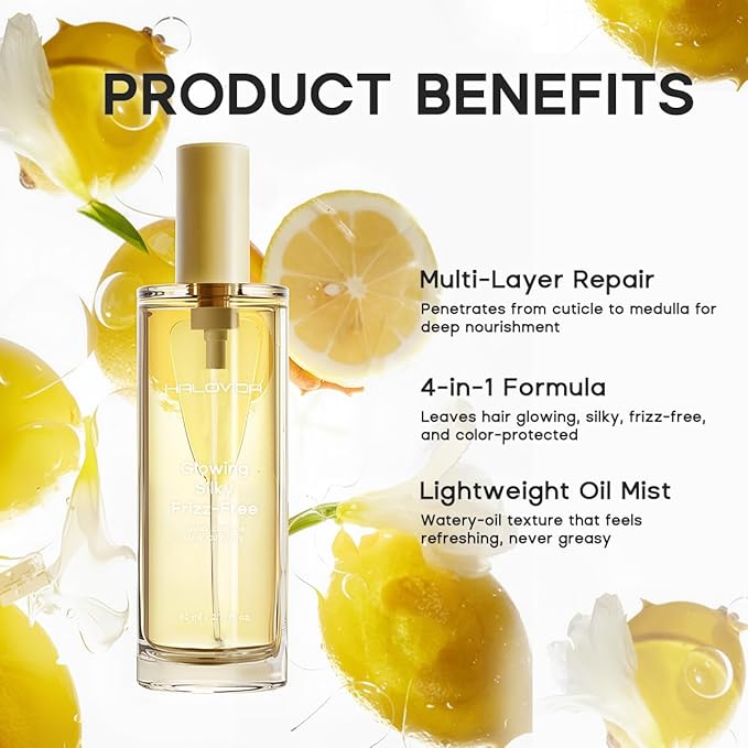 Gloss Essence Hair Oil Spray, Hair Oil for Frizzy Hair, Heat Protectant Oil for All Hair Types, Strengthens Hair, Absorbs Nourishment & Shiny Hair, Adds Color Safe Formula, 2.71 Fl oz