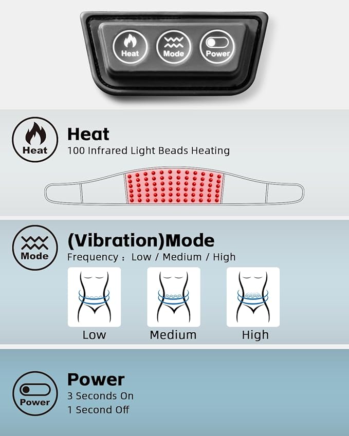 SHINE WELL Cordless Red Light Therapy Massage Belt with 3 Heat Levels and Vibrating, Lower Back Massager FSA HSA Eligible,Battery Powered Back Massager, Fathers Day Gift for Dad