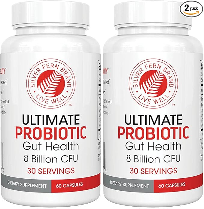 Silver Fern Ultimate Probiotic 2-Pack โ Probiotics for Women & Men โ 8 Billion CFU Spore-Forming Gut Health Supplement โ DNA Verified, Vegan Probiotic, Shelf-Stable, High Survivability โ 120 Capsules
