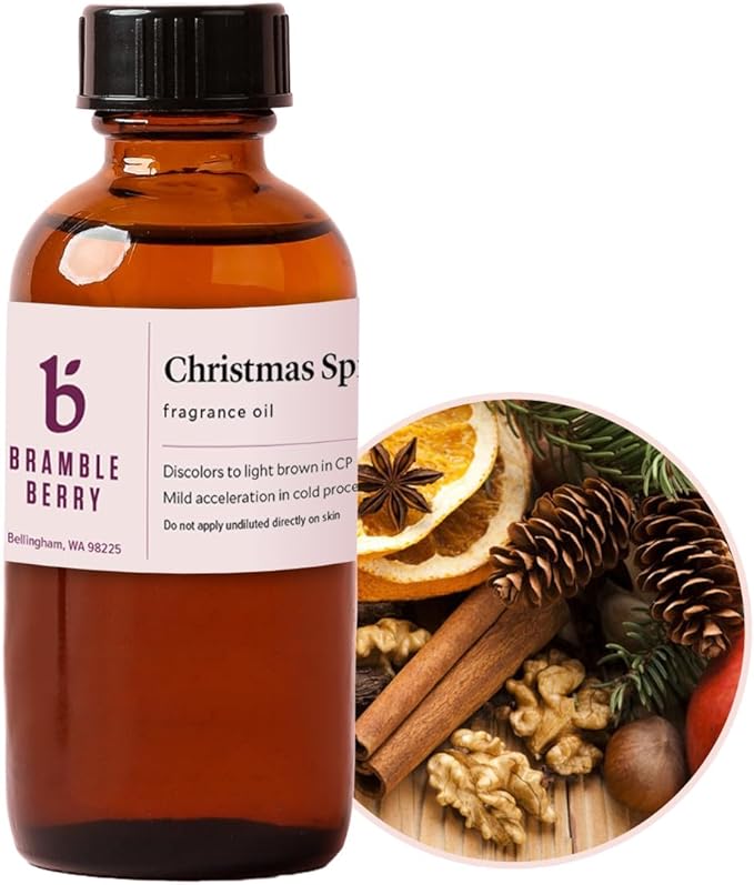 Bramble Berry Christmas Spice Fragrance Oil 2 oz | Warm Holiday Scent for Soap Making, Candles, Lotion, Bath Bombs & Perfume | Skin Safe, Vegan, Paraben & Phthalate Free