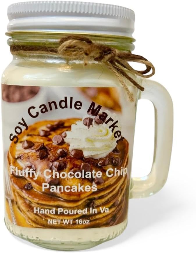 Soy Scented Candles | Handmade & Highly Aromatic Candles Burns Upto 85 Hours in Glass Jar - Perfect for Home Decor, Wedding, Birthday, Dinner (Fluffy Chocolate Chip Pancakes, 16 oz)