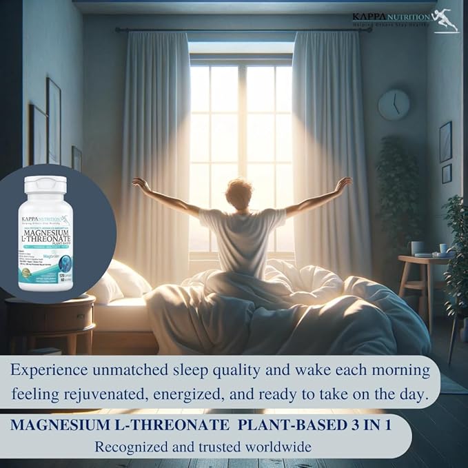 Kappa Nutrition Powered by Magbrain™ Magnesium L-Threonate Plant-Based, 420mg Elemental Magnesium (3 Capsules) from 2,253mg, 120 Vegan Capsules, Brain, Sleep & Muscle Support.
