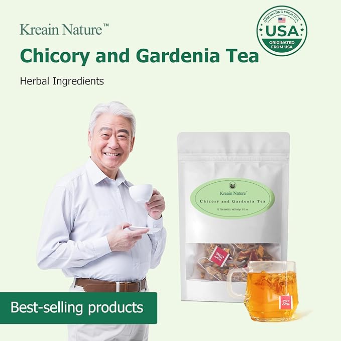 12 Bags Chicory & Gardenia Herbal Tea - Supports Blood Sugar, Digestion, Weight & Sleep, Natural Sugar-Free Blend, Vegan & Caffeine-Free (1 Pack)