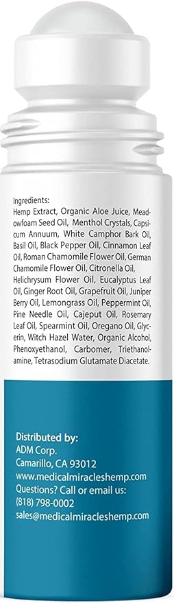 Medical Miracles New Hemp Oil Roll On - Ideal for Muscles, HIPS, Joints, Neck, Back, Elbows, Fingers, Hands, and Knees Made in USA (3000mg Roll-On)