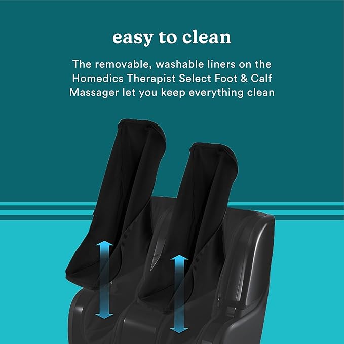 Homedics Therapist Select Foot and Calf Massager Rolling Massage, 4 Programs, 3 Intensities, Adjustable Tilt for Comfort & Washable Liners, Black FMS-400