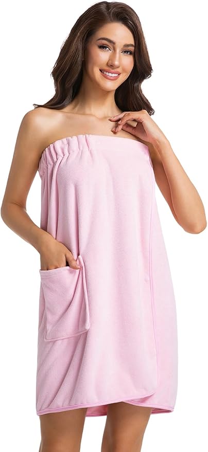 Womens Towel Wrap Bath Robe Lightweight Spa Body Wrap Shower Adjustable Snap Closure Bathrobe