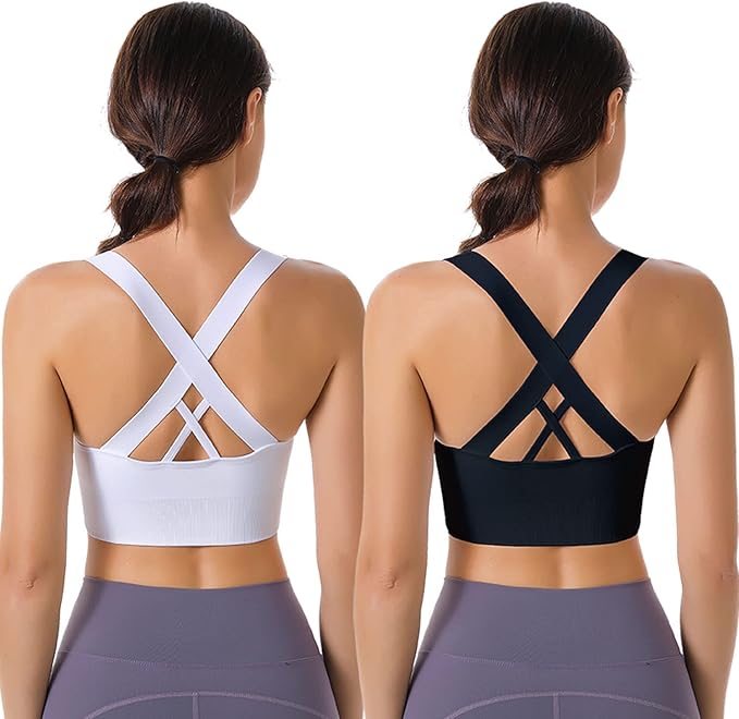 Evercute Sports Bra for Women Padded Medium Support Criss Cross Strappy Bras Seamless High Impact Yoga Exercise Athletic Bras